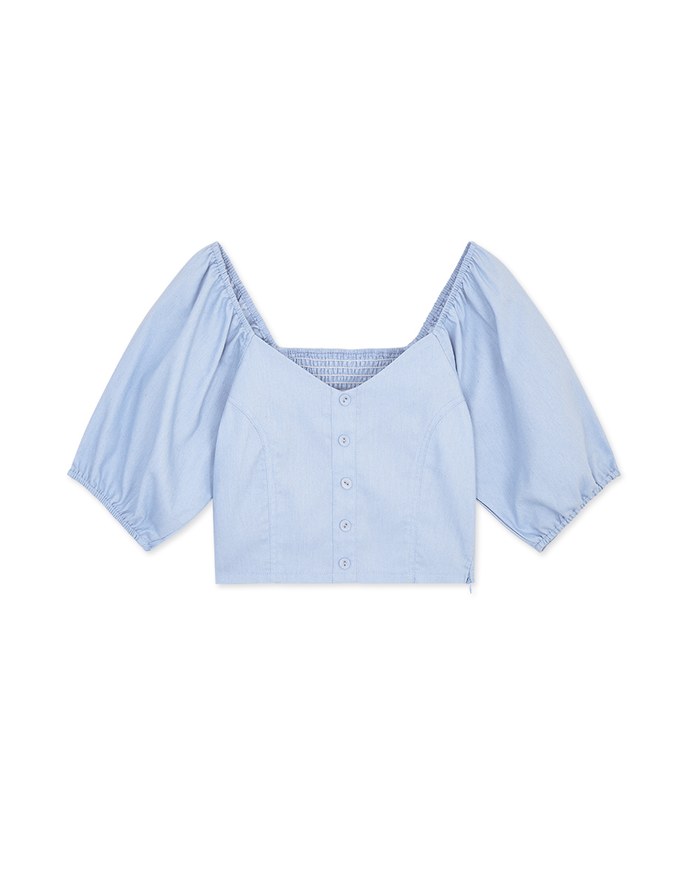 Vintage Puff Sleeve Denim Crop Top