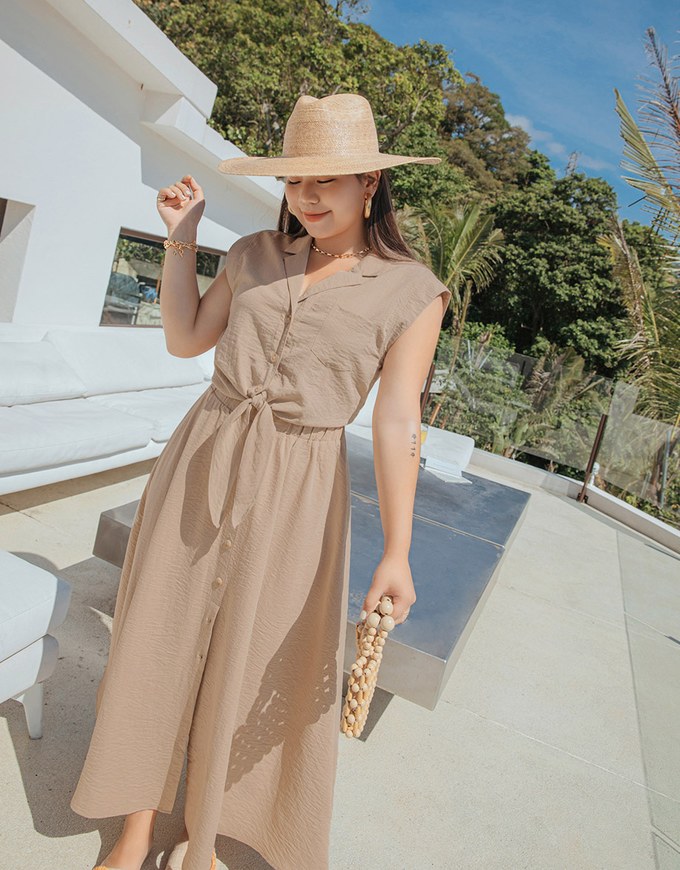 Tie Down Sleeveless Suit Collar Blouse
