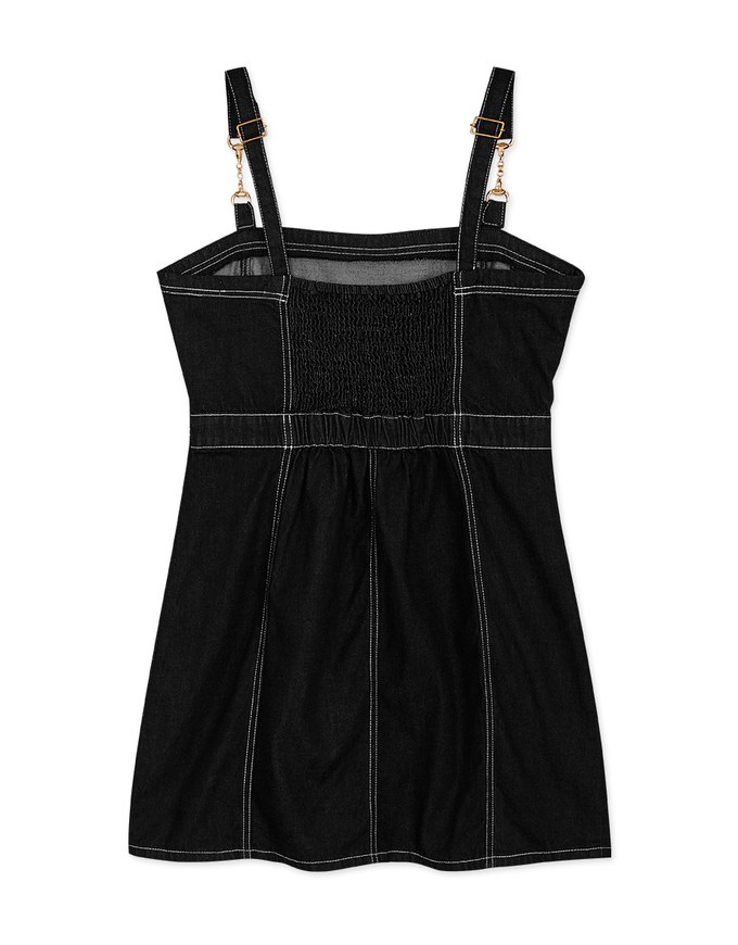 Metallic Chain Strap Denim Mini Tank Dress