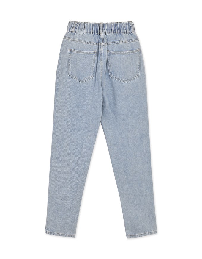 Double Button High Waisted Denim Slim Fit Pants