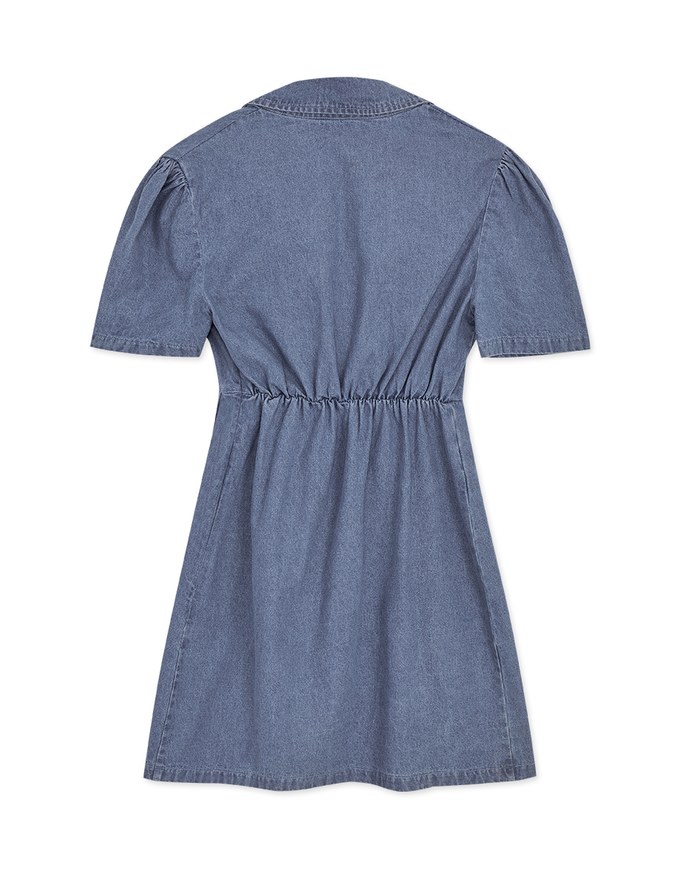 Voguish Arc Overlap Scrunch Denim Mini Dress