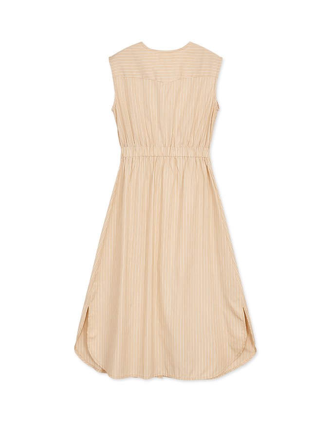 Double-Breasted Striped Slit Shirt Maxi Dress