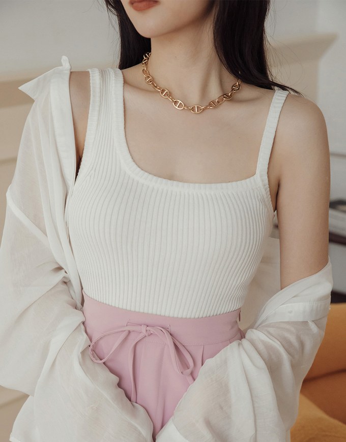 Understated Elegant Asymmetric Ribbed Tank Top