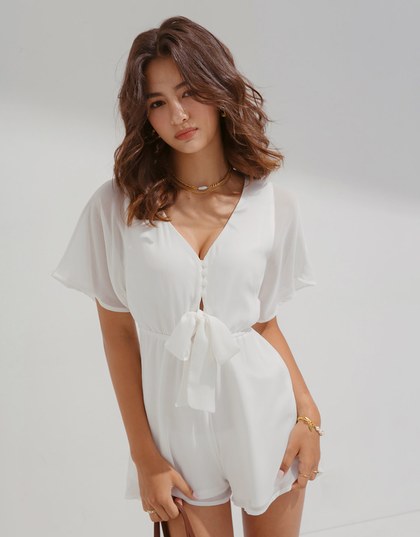 Tie-Front Breasted Chiffon Playsuit