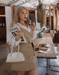 Korean Style Thin Straps Double-Breasted Belted Mini Dress
