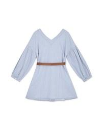 Voguish Buttoned Puffy Denim Mini Dress(With belt)