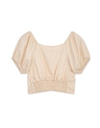 2WAY Fine Checkered Puff Sleeve Crop Top