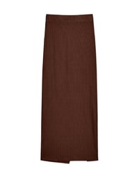 Minimalist Side Scrunch Slit Ribbed Maxi Skirt