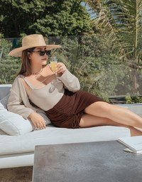 Minimalist Side Scrunch Slit Ribbed Maxi Skirt