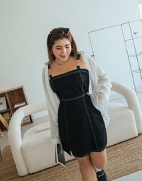 Metallic Chain Strap Denim Mini Tank Dress
