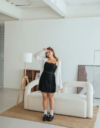 Metallic Chain Strap Denim Mini Tank Dress