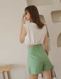 Bias-Cut Buttoned A-Line Skort