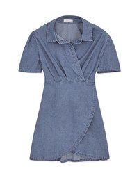 Voguish Arc Overlap Scrunch Denim Mini Dress