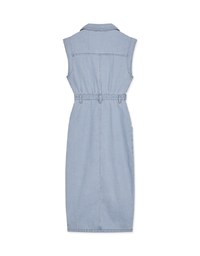 【Vacanza 】 Long Denim Dress With Lapel Collar And Placket Button Slit